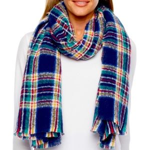 St John’s Bay Reversible Blanket Scarf- American Navy Plaid